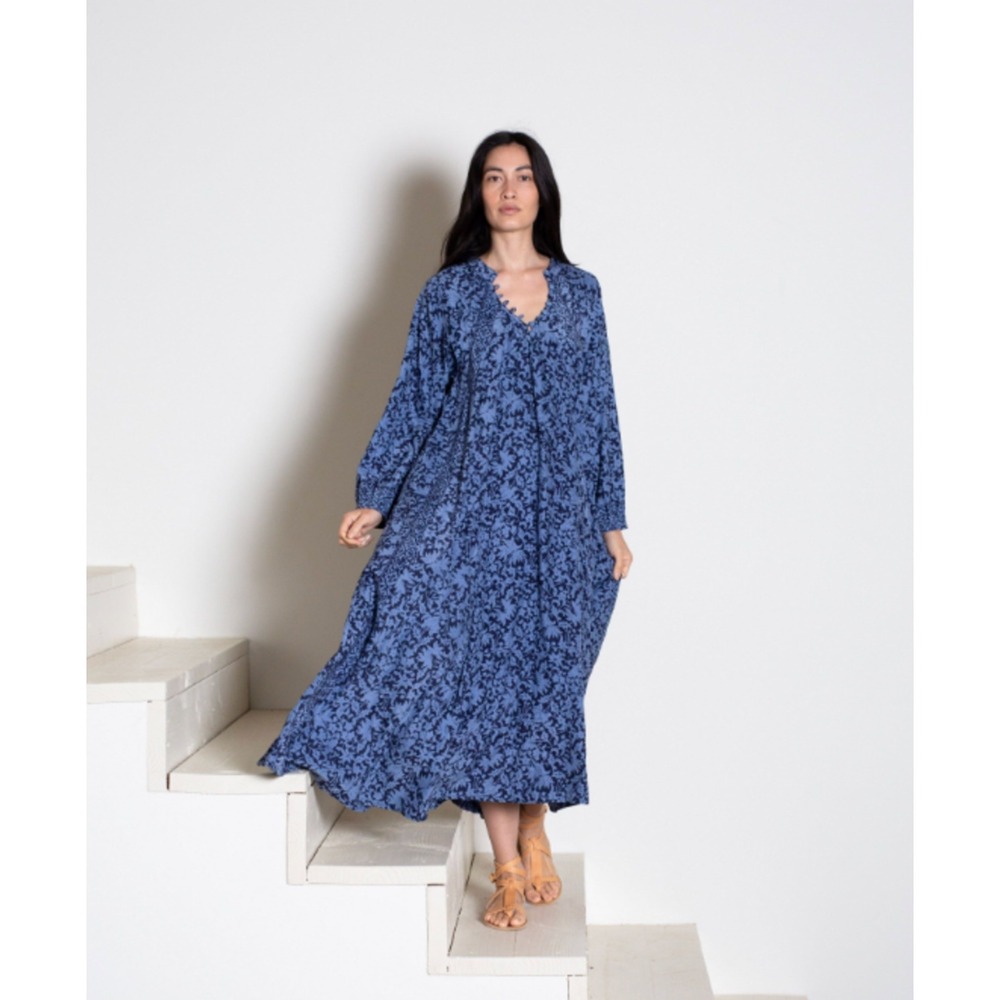 B56 Natalie Martin Fiore Maxi Dress XS Orchid Blue Floral Silk Lagenlook Boho